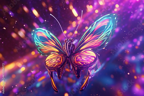 Capturing the Stunning Beauty of a Colorful Butterfly with mix neon lighting Generative AI © Basit