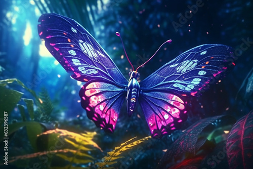 Capturing the Stunning Beauty of a Colorful Butterfly with mix neon lighting Generative AI © Basit