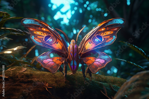 Capturing the Stunning Beauty of a Colorful Butterfly with mix neon lighting Generative AI