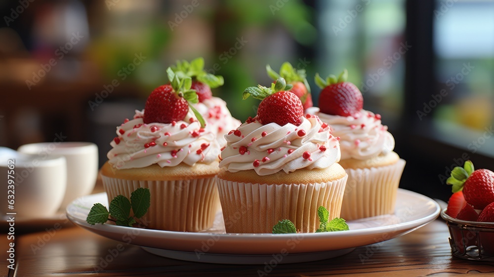 Cupcake Heaven: Indulging in Strawberry Cream Delights, generative ai