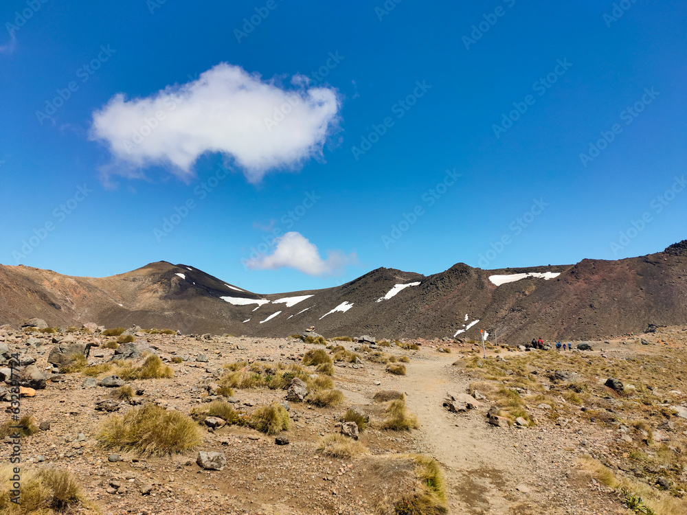 Beautiful view at Tongariro Alpine Crossing, blue sky, mountains, green tosca lake and sunny day. Beautiful view at Tongariro Alpine Crossing, blue sky, mountains, green tosca lake and sunny day.