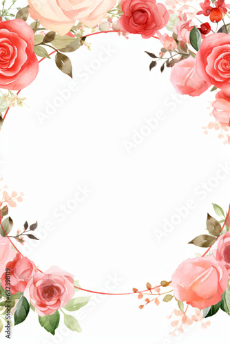 Watercolor floral frame with roses - with space for text 