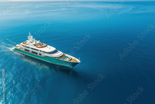 Aerial view of luxury yacht in the turquoise ocean or sea, summer travel, ai generated © Diana Vyshniakova