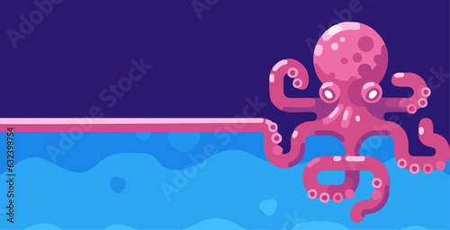 octopus vector background in flat style. octopus is pink