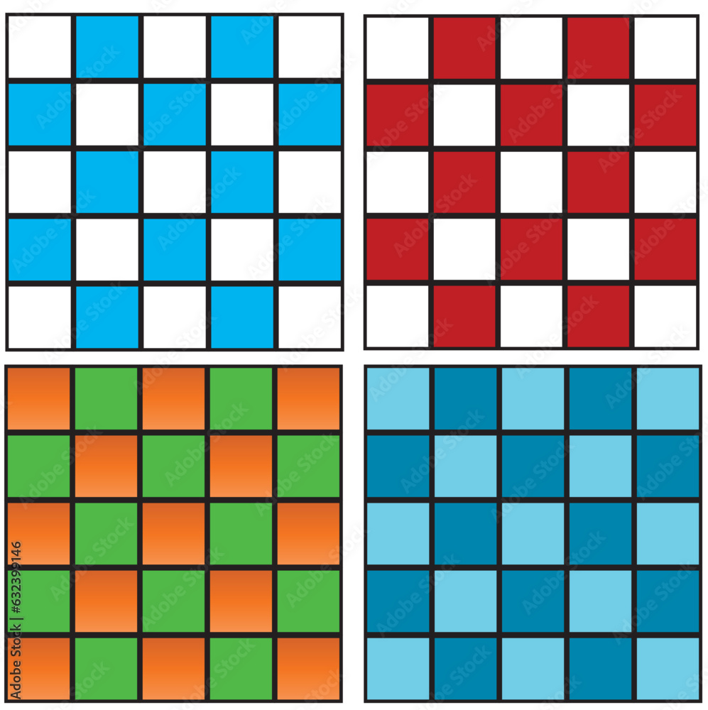 set of colored squares with black lines