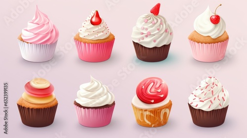 set of cupcakes with cream