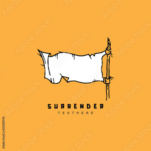 Vintage retro hand drawn surrender white flag isolated on yellow background
