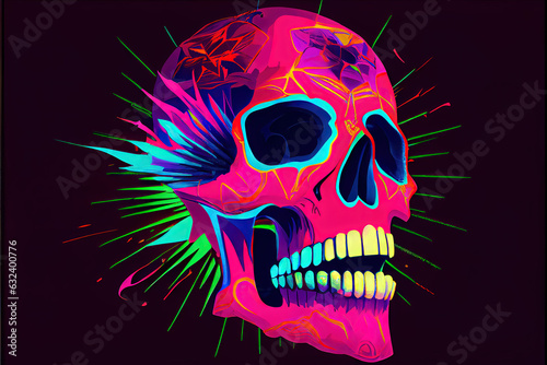 Generative AI 3D Rendered Calavera (Sugar Skull) in a traditional style for Dia de Los Muertos (Day of the dead). Flowers and skeleton computer generated to replicate photorealism and hyperrealism