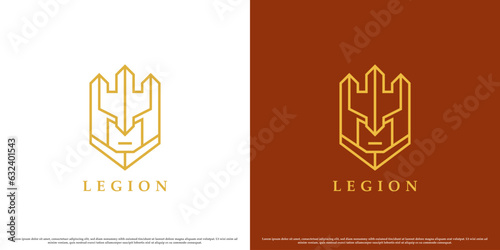 Royal knight logo design illustration. Simple minimalist creative flat silhouette head face mascot royal fighter legion guild medieval modern vintage classy aged rustic geometric brave strong.