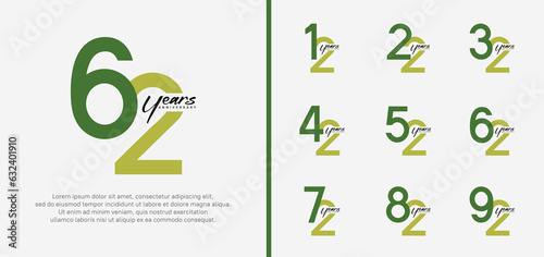 set of anniversary logo green color number on white background for celebration