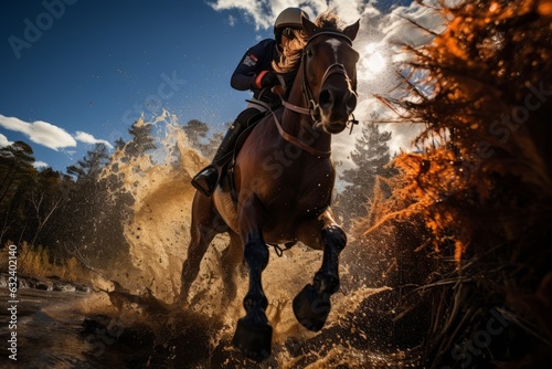 Horse And Rider Navigating A Challenging Track, Generative AI