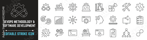 DevOps methodology and software development editable stroke icon isolated on white background flat vector illustration, icon includes programming, IT, integration, Methodology, Dev Ops pixel perfect