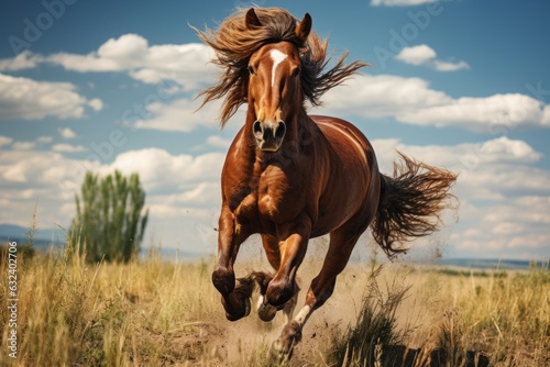 Majestic Horse Galloping Freely In A Wilderness, Generative AI