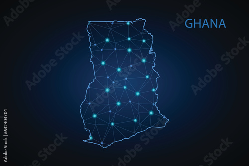 Map of Ghana. Wire frame 3D mesh polygonal network line, design sphere, dot and structure. Vector illustration eps 10.