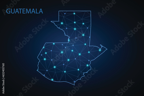 Map of Guatemala. Wire frame 3D mesh polygonal network line, design sphere, dot and structure. Vector illustration eps 10.