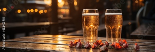 frosty Beer glass on a Bar Counter. International  beer day