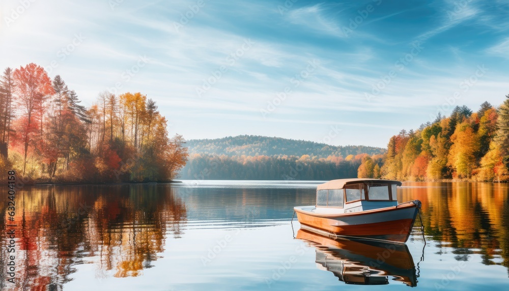 Boat Cruise on a Tranquil Autumn Lake