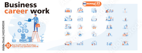Business career work concept illustration, collection of male and female business people scenes in the business career work scene. mega set flat vector modern illustration