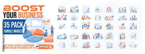 Boost your business concept illustration, collection of male and female business people scenes in the boost your business scene. mega set flat vector modern illustration