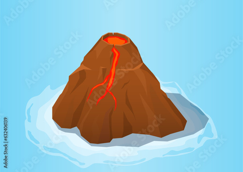 isometric of a volcano erupting