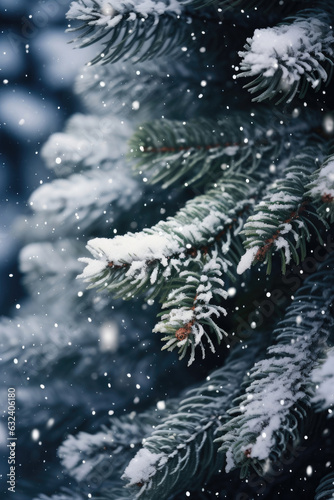 Christmas tree with snow close up