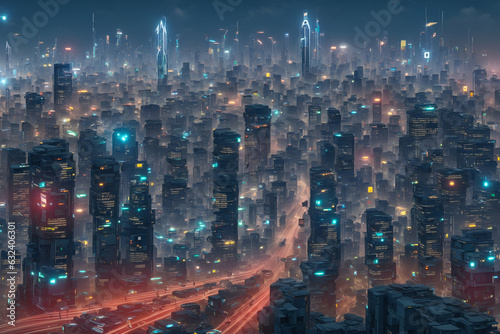 A bustling metropolis of the future, its streets alive with the glow of digital lights.Generative AI, AI art © velmunis