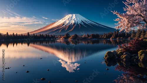 Mt Fuji at Kawaguchiko lake in Japan during sunrise.