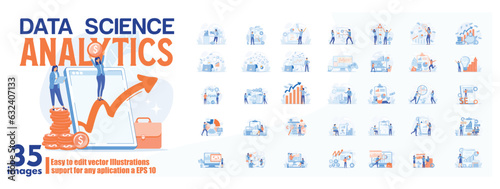 data science analytics illustration. mega bundle 