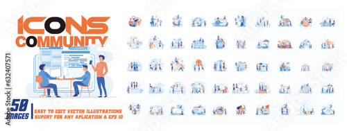 Icons community concept illustration, collection of male and female business people scenes in the icons community scene. mega set flat vector modern illustration