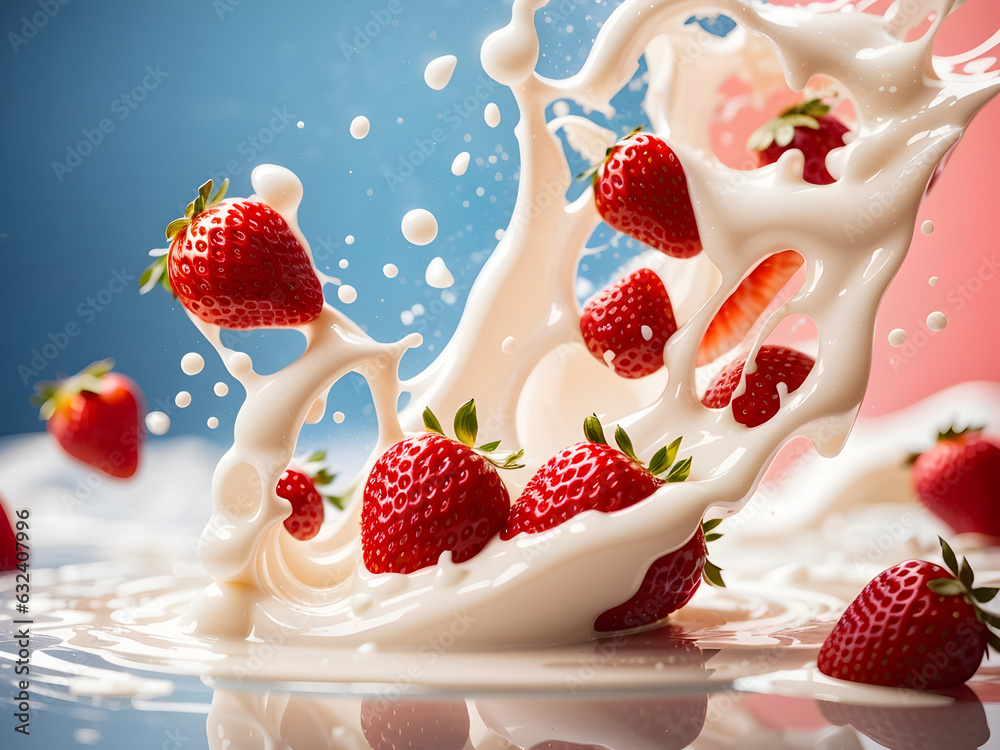 milk splash with strawberries. milk splash with strawberries.