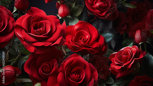 Red Roses Garden Splendor. Splendid presence of red roses enhancing the charm of a vibrant and lively spring garden landscape. Generative ai