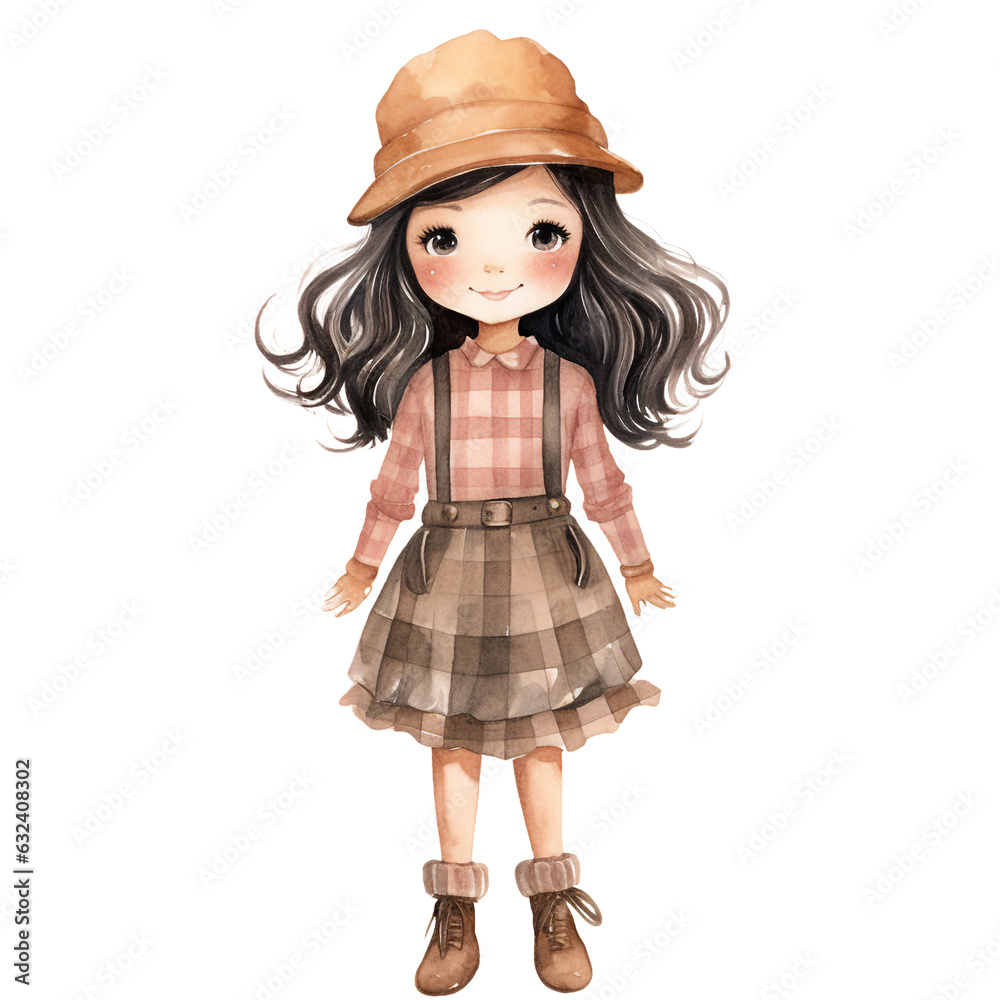 little girl in a dress of autumn fall fashion watercolor isolated little girl in a dress of autumn fall fashion watercolor isolated