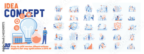 Idea concept illustration, collection of male and female business people scenes in the idea concept scene. mega set flat vector modern illustration