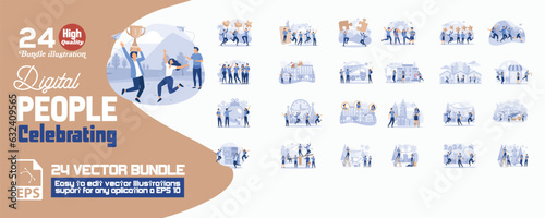 Digital people celebrating concept illustration, mega set flat vector modern illustration