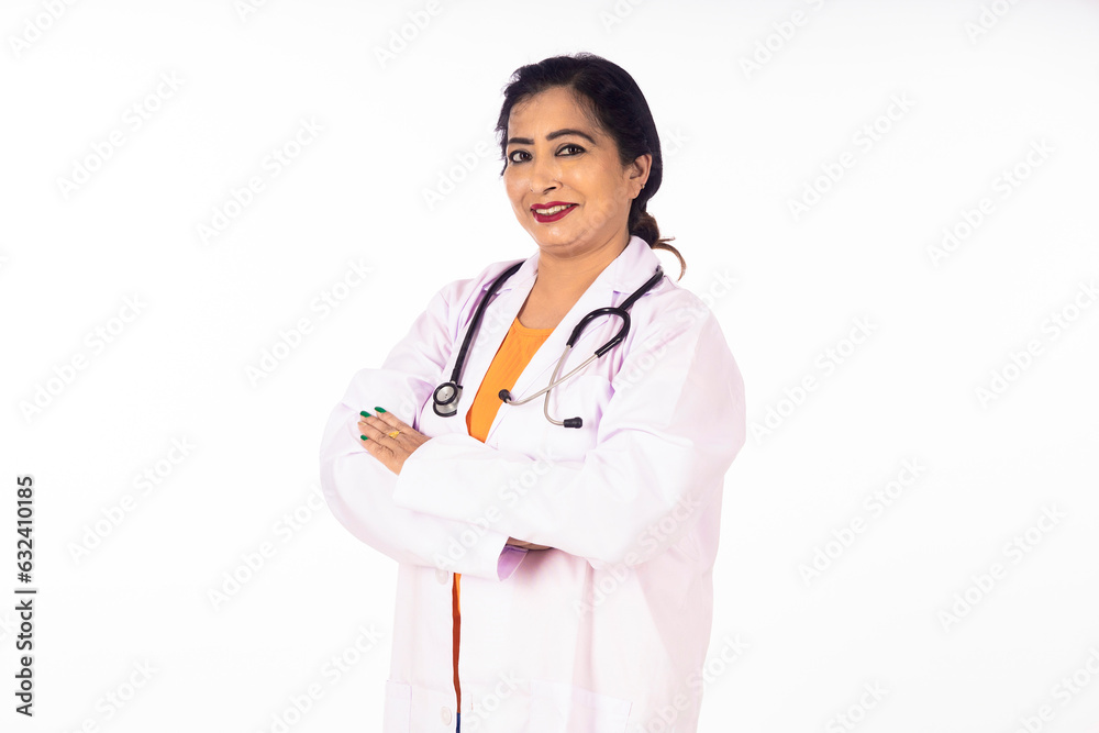 Medical concept, Indian doctor in uniform standing on white background. Medical concept, Indian doctor in uniform standing on white background.