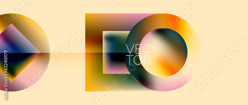 Squares and circles design. Fluid color gradients with metallic effects. Serene synergy of shapes, merging squares and circles into harmonious, captivating design