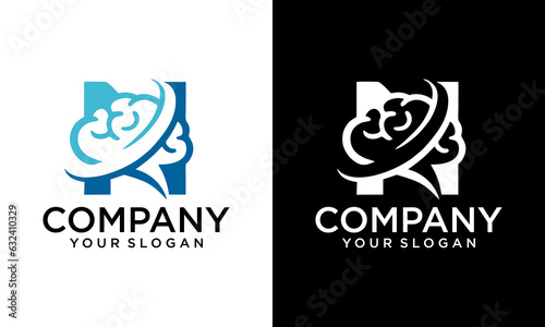 initial leter n brain logo and icon vector illustration design template