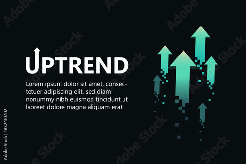 Green arrows uptrend abstract decorative background, Energetic design featuring rising green arrows, perfect for illustrating growth and financial positivity. Futuristic and Tech theme.