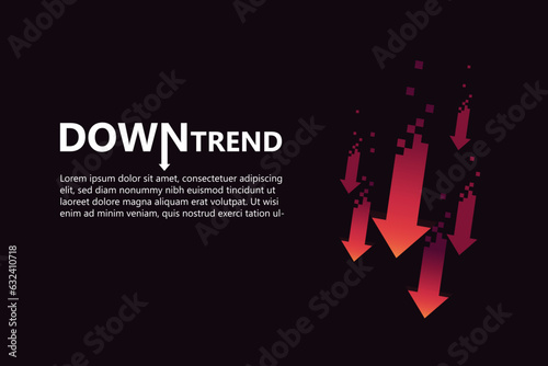 Red arrows downtrend abstract decorative background, Expressive design portraying descending red arrows, ideal for visualizing market decline and financial concepts. Futuristic and Tech theme.