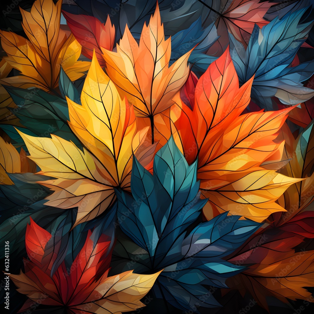 Geometric autumn leaves seamless pattern illustration Generative AI Geometric autumn leaves seamless pattern illustration Generative AI