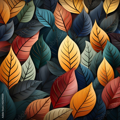 Geometric autumn leaves seamless pattern illustration Generative AI