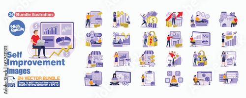 Self improvement images concept illustration, collection of male and female business people scenes in the self improvement images scene. mega set flat vector modern illustration