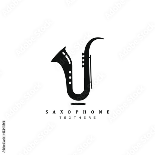 Simple minimal silhouette saxophone jazz music logo design for your brand or business