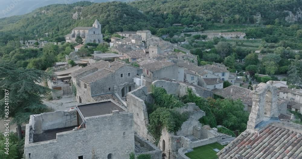 Aerial Drone Luberon Provence Saignon France Medieval Town at Sunrise Aerial Drone Luberon Provence Saignon France Medieval Town at Sunrise
