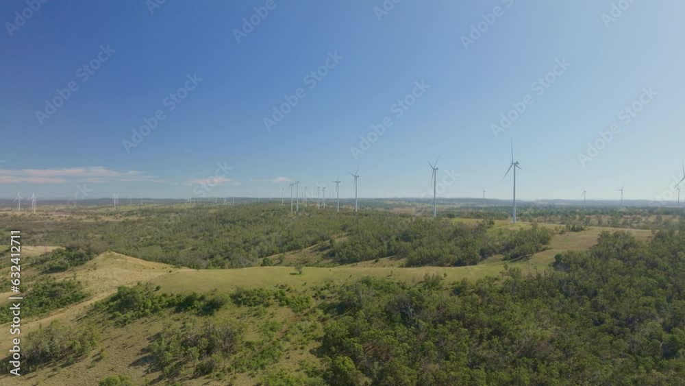 Scenic Countryside View Of Sustainable Wind Turbines Generating Power On Green Hilltop, 4K Drone Australia Scenic Countryside View Of Sustainable Wind Turbines Generating Power On Green Hilltop, 4K Drone Australia