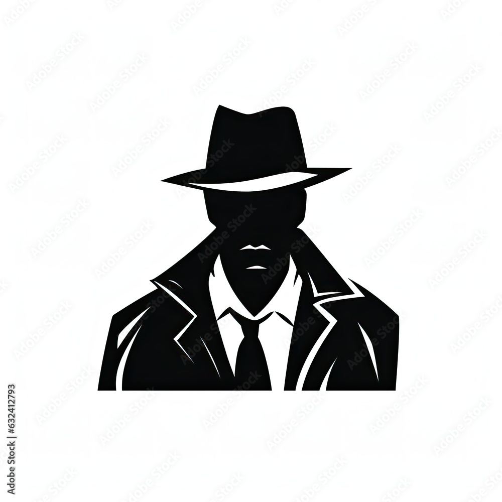 vector logo of detective, minimalistic style, black on white background 