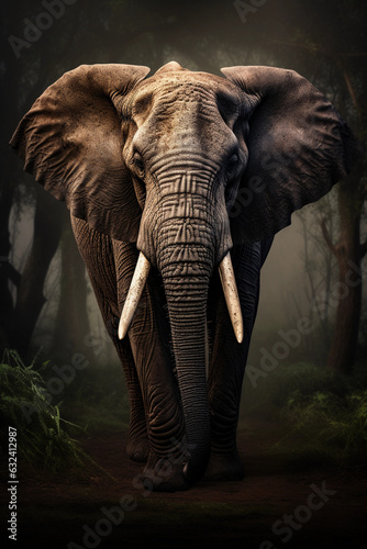 African Elephant in the Jungle. Majestic Portrait. Africa Wildlife Animal. Generative ai