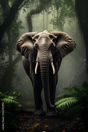African Elephant in the Jungle. Majestic Portrait. Africa Wildlife Animal. Generative ai