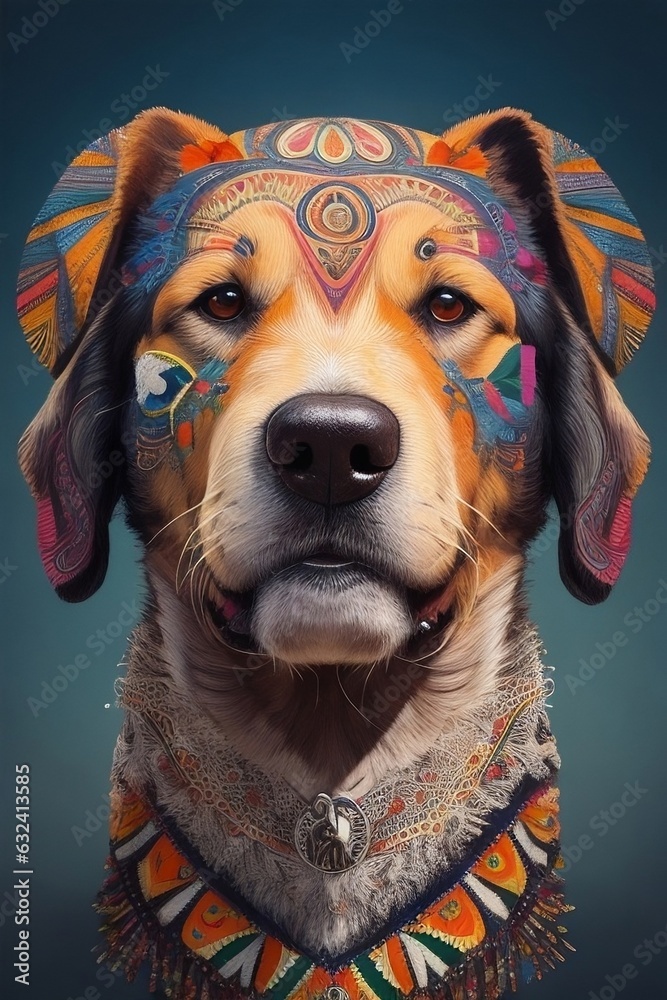 portrait of a dog with a scarf and A Simple Mandala Art Creation of a Dog