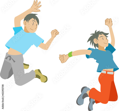 ブレイクダンスでジャンプを決める子供達